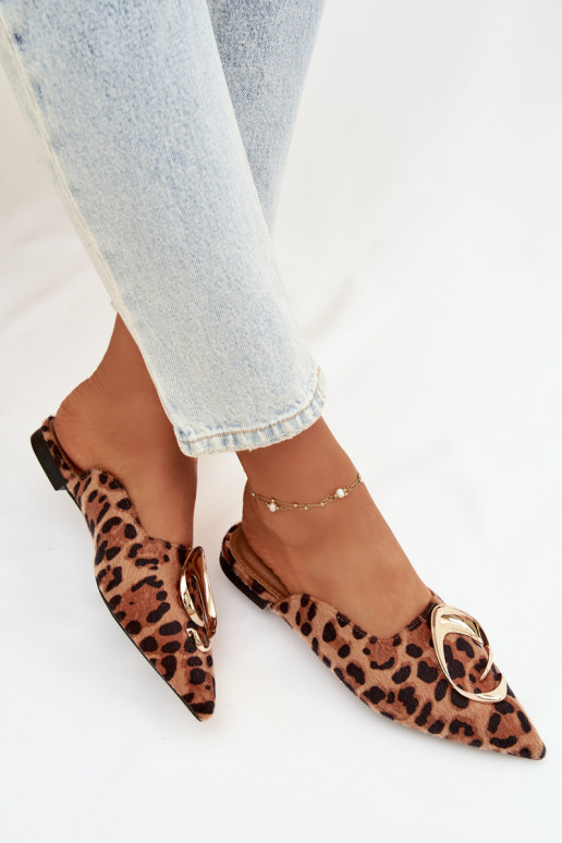 zapatillas de mujer Mule Con decoraciones color doradom Detalem con estampados de piel de leopardo Galvella