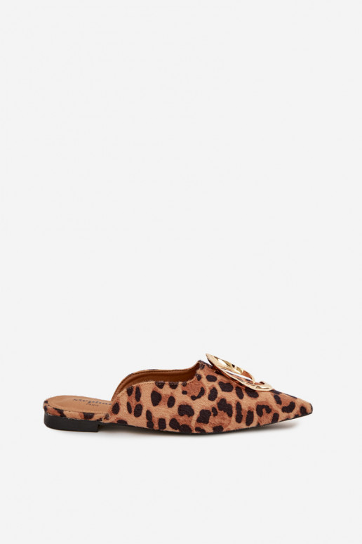 zapatillas de mujer Mule Con decoraciones color doradom Detalem con estampados de piel de leopardo Galvella