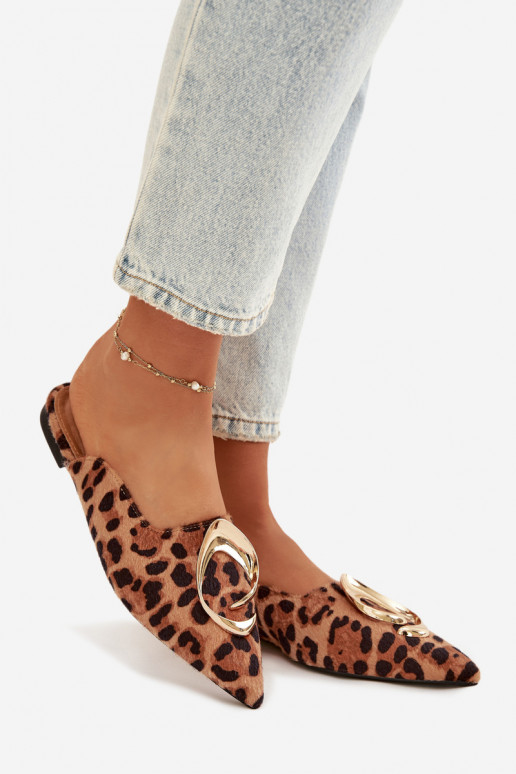 zapatillas de mujer Mule Con decoraciones color doradom Detalem con estampados de piel de leopardo Galvella
