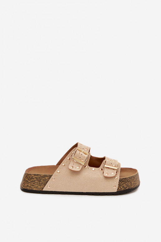 zapatillas de mujer Ze color doradomi con hebillasmi y sementales color marfil Tervina