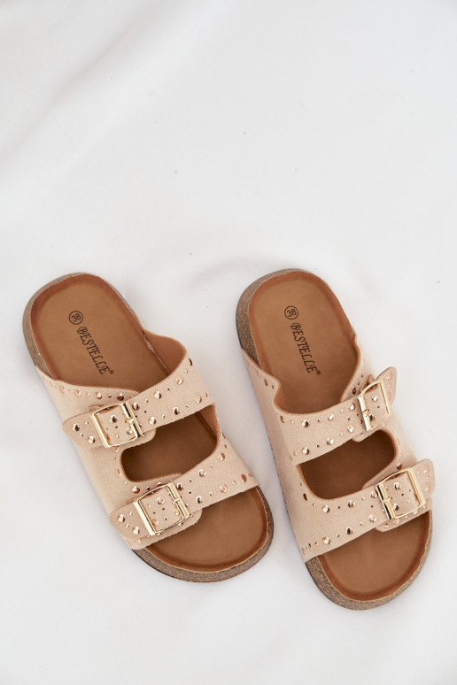 zapatillas de mujer Ze color doradomi con hebillasmi y sementales color marfil Tervina