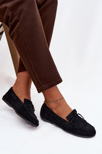 mocasines de mujer con flecos de color negro Janelisse