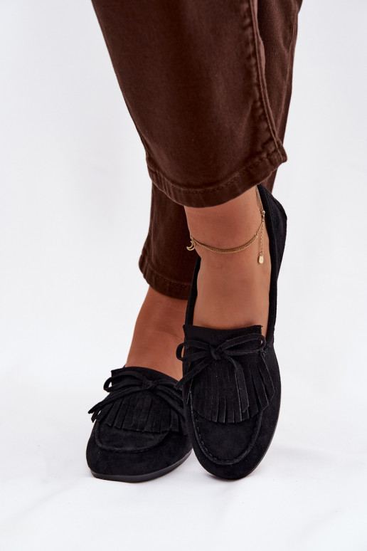 mocasines de mujer con flecos de color negro Janelisse