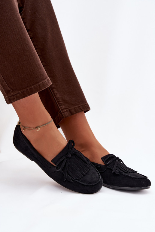 mocasines de mujer con flecos de color negro Janelisse