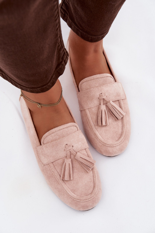Mocasines apartamento de mujeres con flecos Tono rosa claro Tiene querilisse