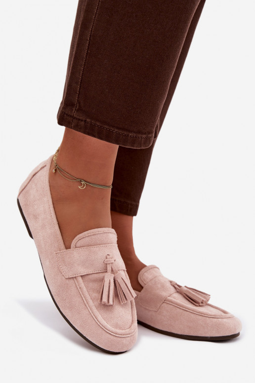 Mocasines apartamento de mujeres con flecos Tono rosa claro Tiene querilisse