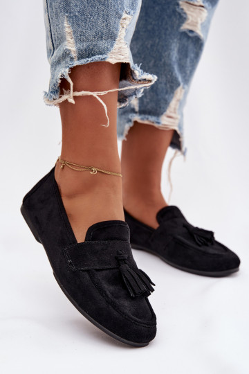 Mocasines apartamento de mujeres con flecos de color negro Tiene querilisse 2