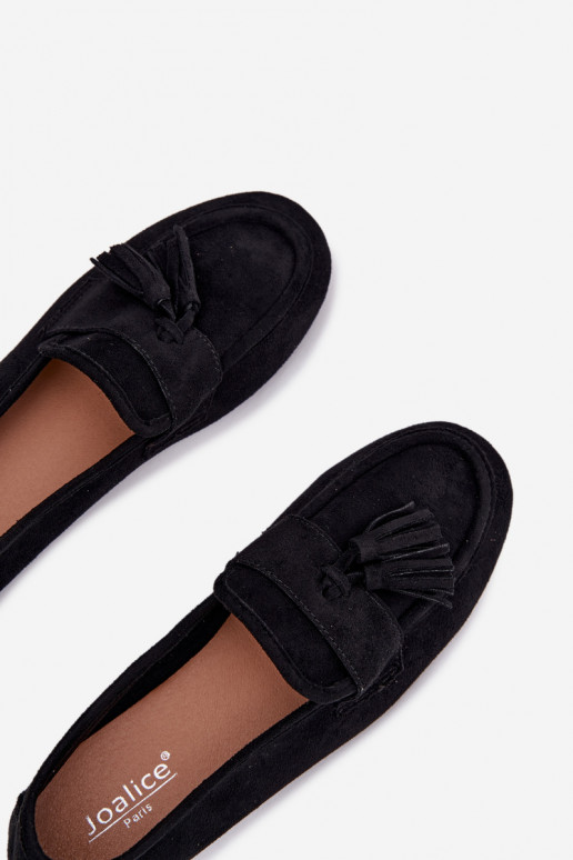 Mocasines apartamento de mujeres con flecos de color negro Tiene querilisse