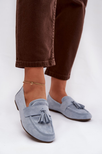 Mocasines apartamento de mujeres con flecos color azul Tiene querilisse 2