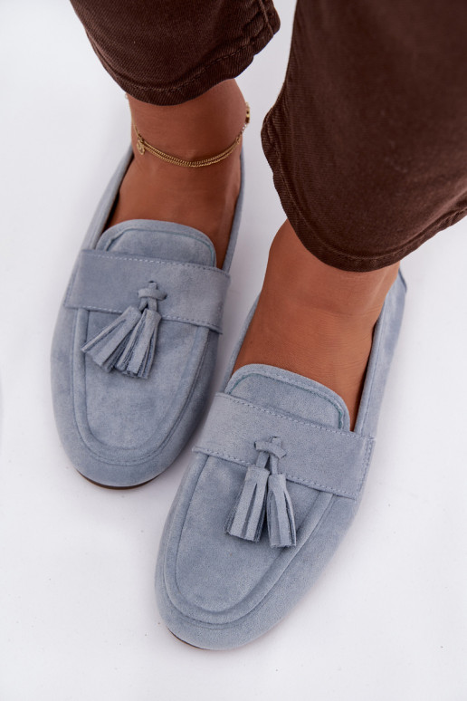 Mocasines apartamento de mujeres con flecos color azul Tiene querilisse