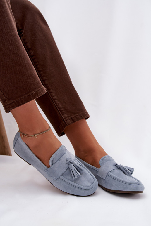 Mocasines apartamento de mujeres con flecos color azul Tiene querilisse