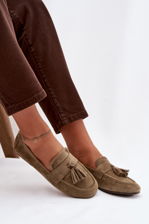 Mocasines apartamento de mujeres con flecos color verde Tiene querilisse