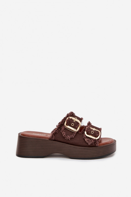 zapatillas de mujer con una plataforma Ze color doradomi con hebillasmi CzekoladoAe Renelisse