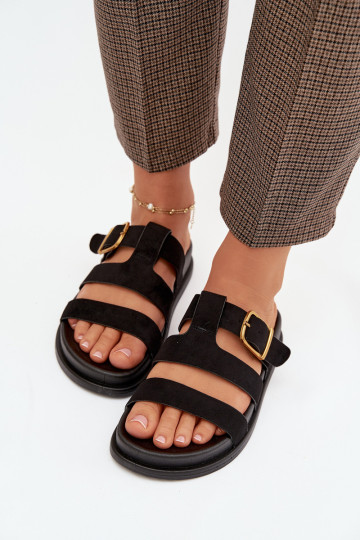 Chanclas de mujer tipo mule con borlas color coral y negro