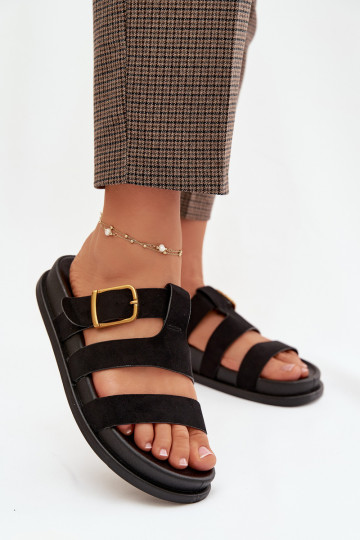 Chanclas de mujer tipo mule con borlas color coral y negro 2
