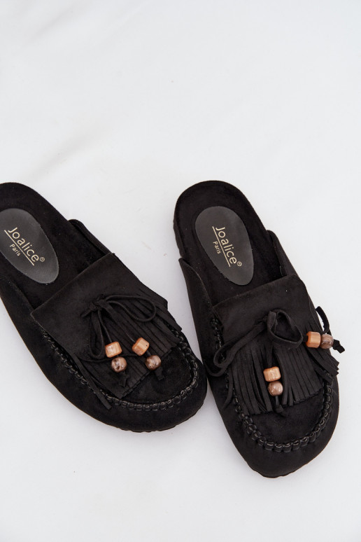 zapatillas de mujer Mule con flecos I color coralikami de color negro Belissa