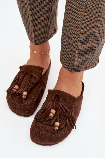 zapatillas de mujer Mule con flecos I color coralikami CzekoladoAe Belissa