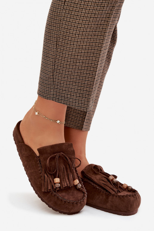 zapatillas de mujer Mule con flecos I color coralikami CzekoladoAe Belissa