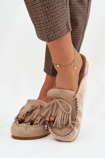 zapatillas de mujer Mule con flecos I color coralikami beige Belissa