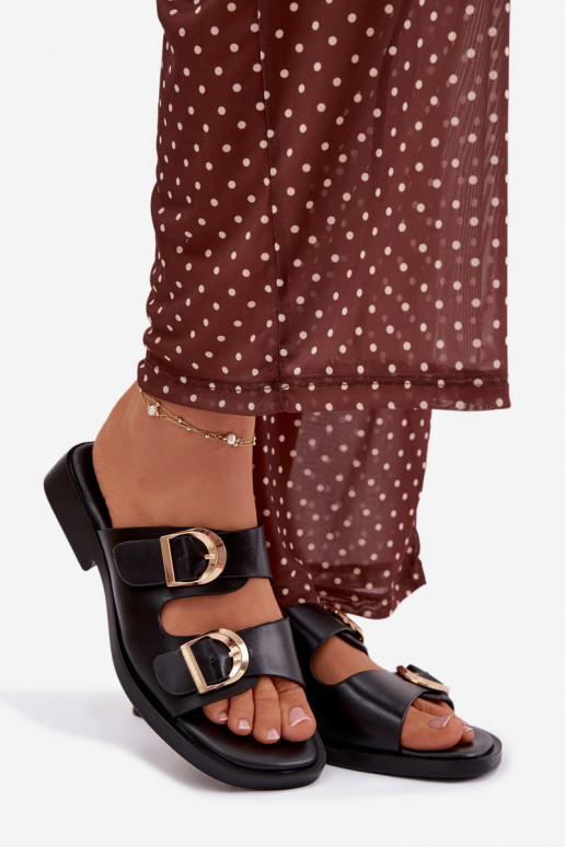 zapatillas de mujer Ze color doradomi con hebillasmi de color negro Danelle