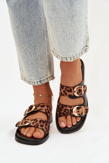 Chanclas de mujer con tacones anchos color oro y clavos color negro 2