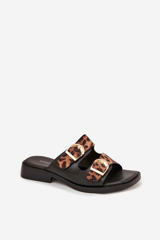 zapatillas de mujer Ze color doradomi con hebillasmi con estampados de piel de leopardo negro y marrón Danelle