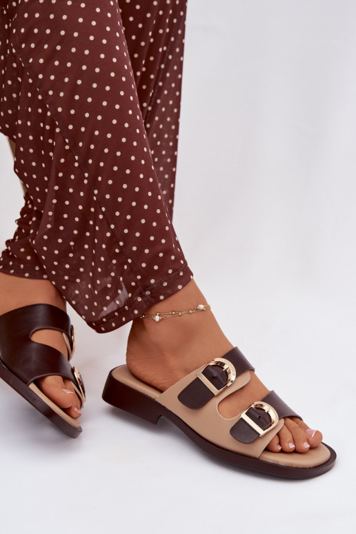 zapatillas de mujer Ze color doradomi con hebillasmi beige-color marrón Danelle