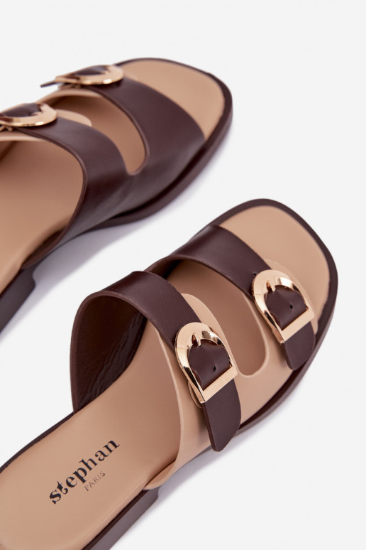 zapatillas de mujer Ze color doradomi con hebillasmi beige-color marrón Danelle