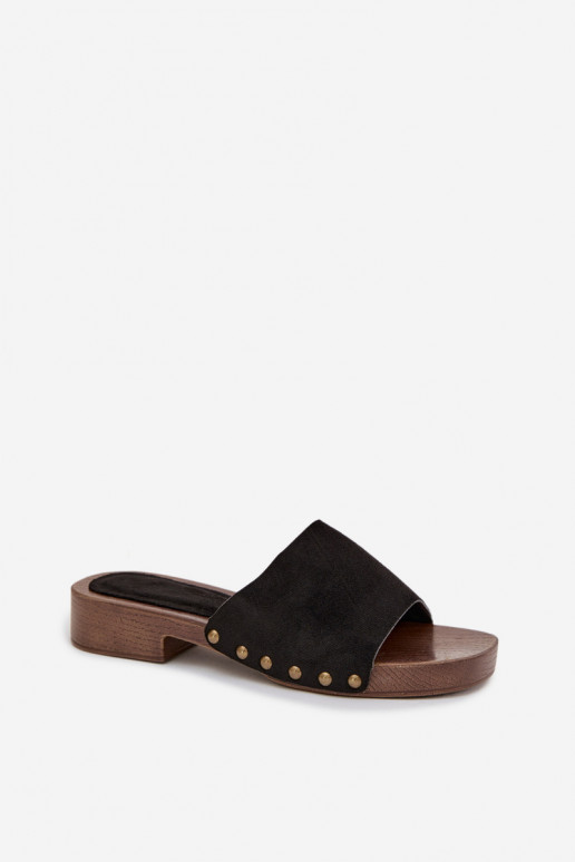 zapatillas de mujer con tacones anchos Ze color doradomi Studs de color negro Girella