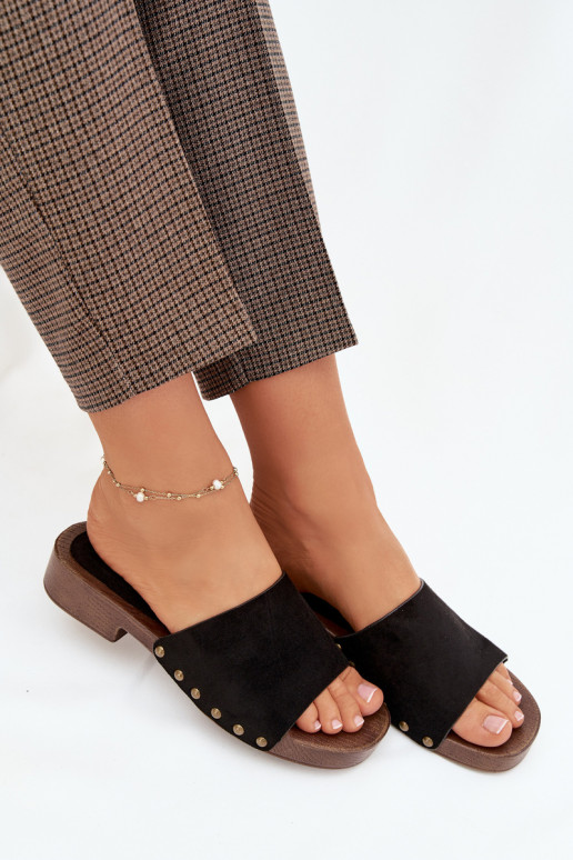 zapatillas de mujer con tacones anchos Ze color doradomi Studs de color negro Girella