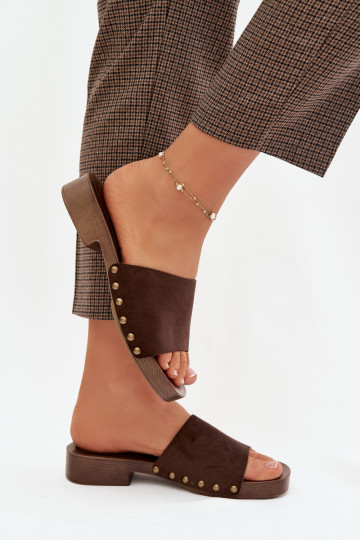 zapatillas de mujer con tacones anchos Ze color doradomi Studs CzekoladoAe Girella