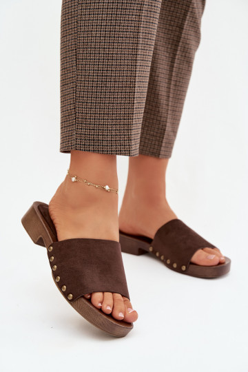 zapatillas de mujer con tacones anchos Ze color doradomi Studs CzekoladoAe Girella 2