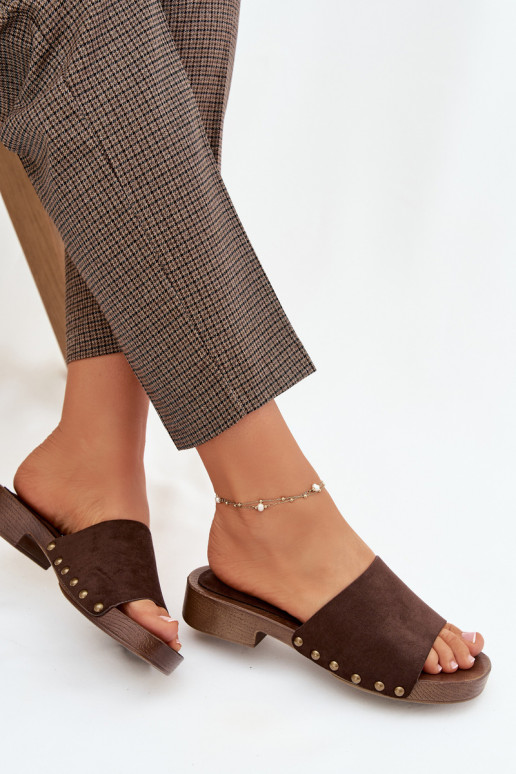 zapatillas de mujer con tacones anchos Ze color doradomi Studs CzekoladoAe Girella