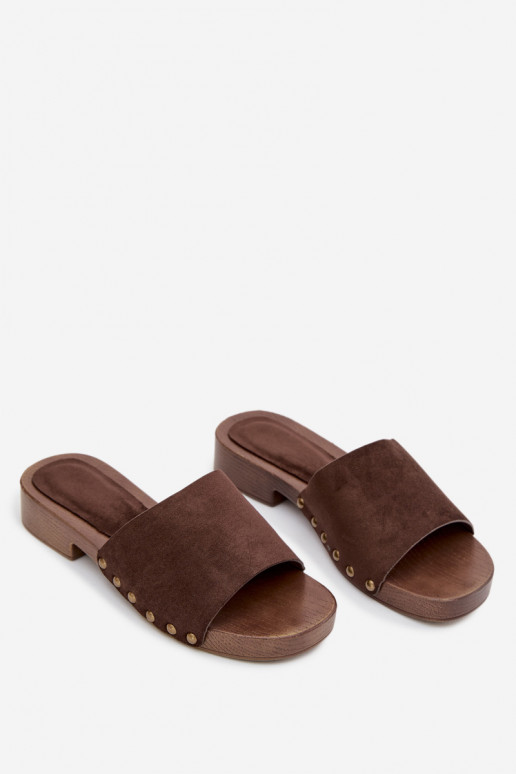 zapatillas de mujer con tacones anchos Ze color doradomi Studs CzekoladoAe Girella