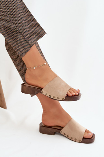 zapatillas de mujer con tacones anchos Ze color doradomi Studs beige Girella