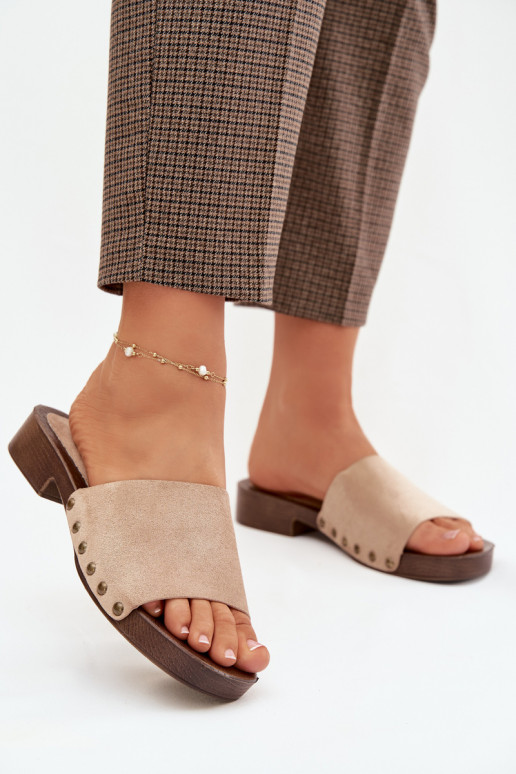 zapatillas de mujer con tacones anchos Ze color doradomi Studs beige Girella