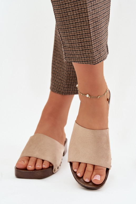 zapatillas de mujer con tacones anchos Ze color doradomi Studs beige Girella