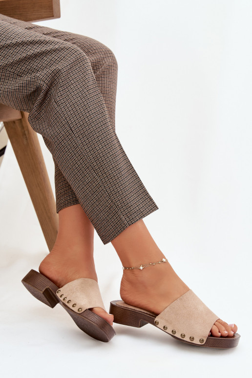 zapatillas de mujer con tacones anchos Ze color doradomi Studs beige Girella