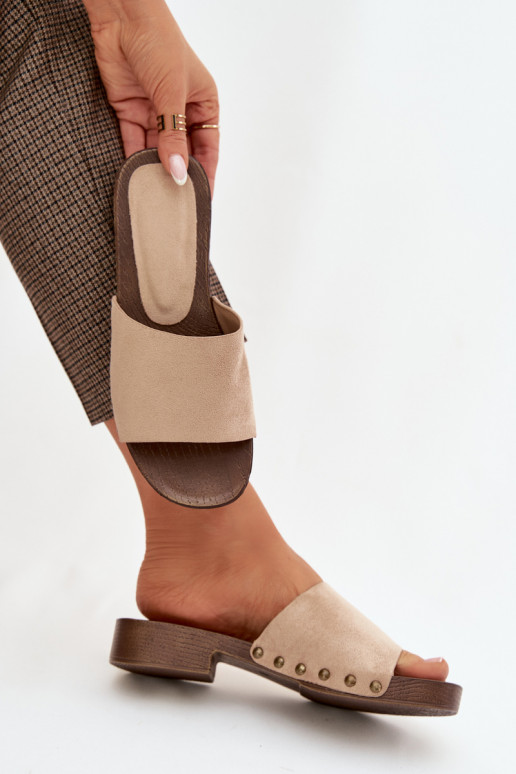 zapatillas de mujer con tacones anchos Ze color doradomi Studs beige Girella