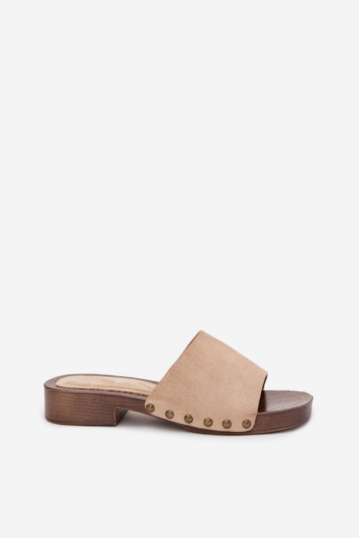 zapatillas de mujer con tacones anchos Ze color doradomi Studs beige Girella