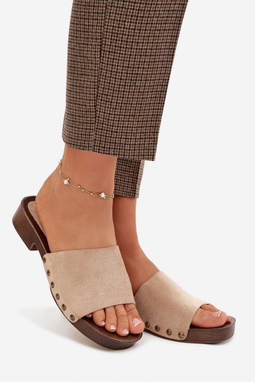 zapatillas de mujer con tacones anchos Ze color doradomi Studs beige Girella