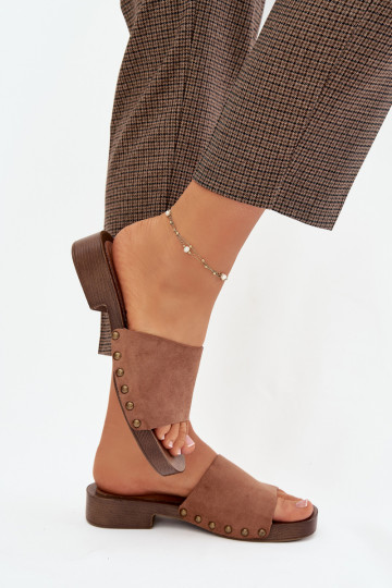 zapatillas de mujer con tacones anchos Ze color doradomi Studs color marrón Girella