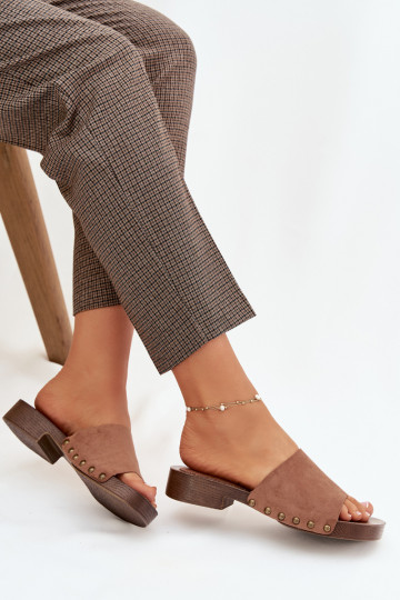 zapatillas de mujer con tacones anchos Ze color doradomi Studs color marrón Girella 2