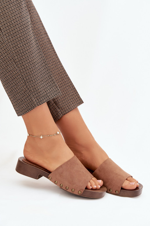 zapatillas de mujer con tacones anchos Ze color doradomi Studs color marrón Girella