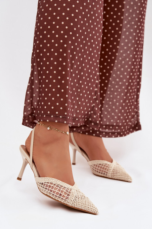 sandalias con elementos calados con tacones finos color marfil Hanelis