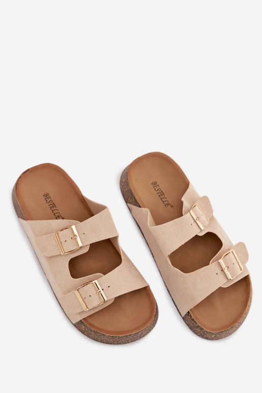 zapatillas de mujer con una plataforma Ze color doradomi con hebillasmi color marfil Tovessa