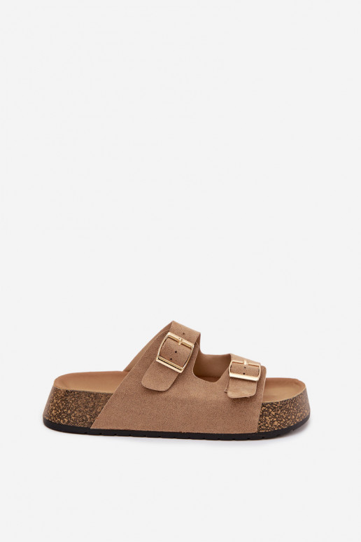 zapatillas de mujer con una plataforma Ze color doradomi con hebillasmi beige Tovessa