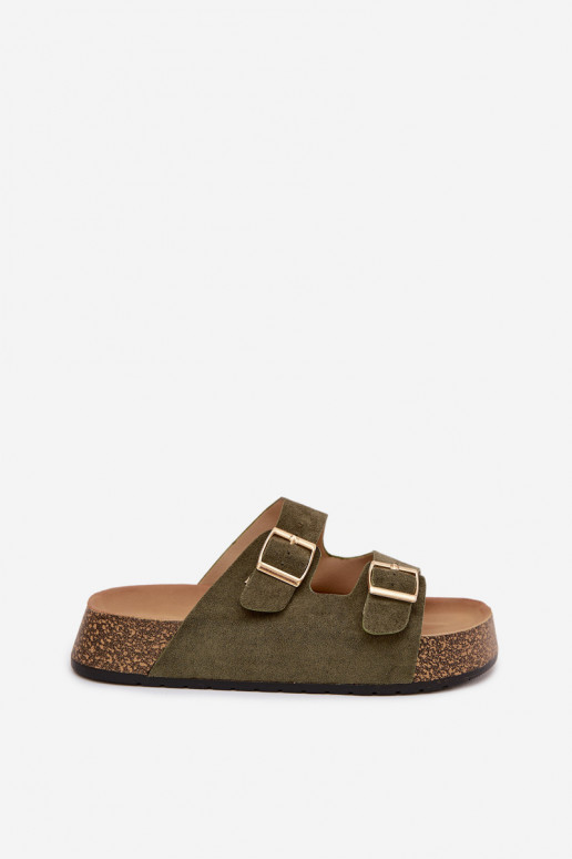 zapatillas de mujer con una plataforma Ze color doradomi con hebillasmi color verde Tovessa