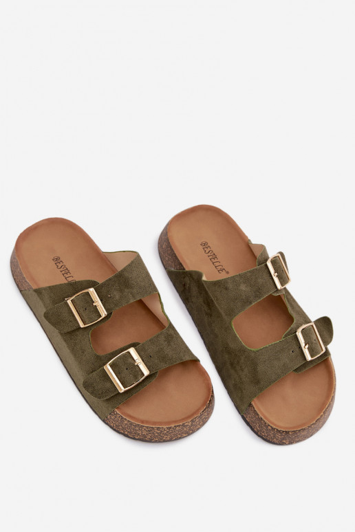 zapatillas de mujer con una plataforma Ze color doradomi con hebillasmi color verde Tovessa