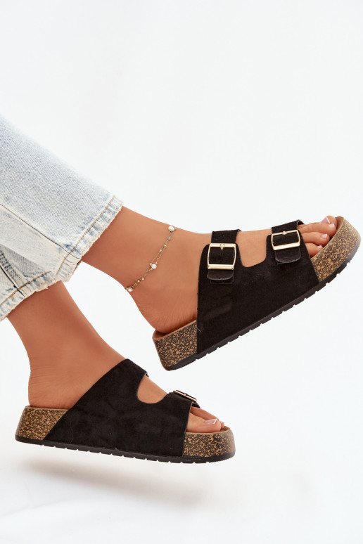 zapatillas de mujer con una plataforma Ze color doradomi con hebillasmi de color negro Tovessa